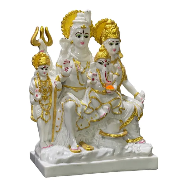 Off_White_&_Golden_Shiv_Parvati_Ganesh_Kartikeya_Shiv_Parivar_Marble_Look_Murti
