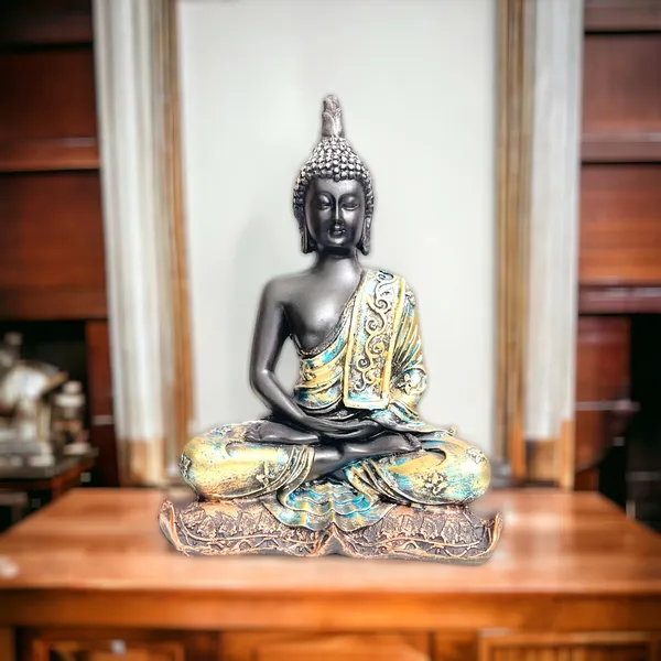 Grey_&_Golden_Meditating_Buddha_Idol_Resin_Statue_The_Best_Gift_For_Friends