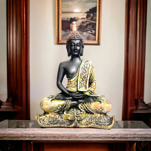 Grey_&_Golden_Meditating_Buddha_Idol_Resin_Statue_The_Best_Gift_For_Friends