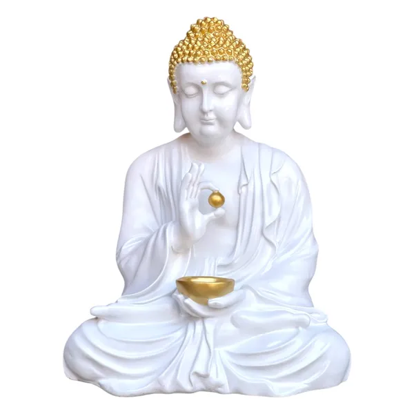 White_&_Golden_Meditating_Lord_Goli_Buddha_Statue_Resin_Sculpture_2_Feet