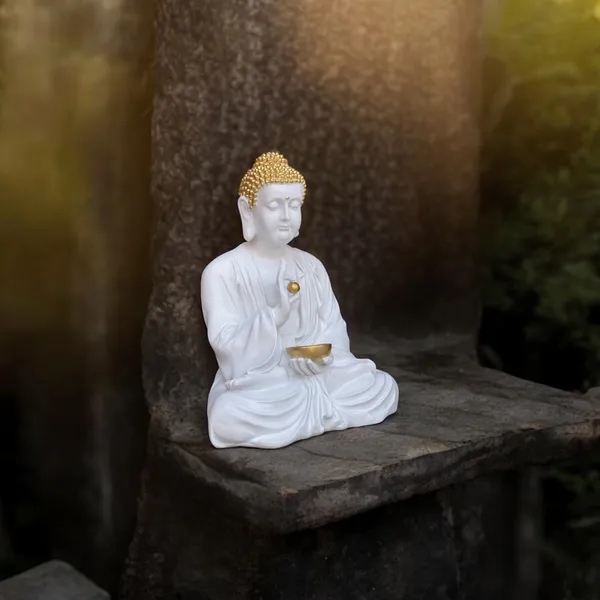 White_&_Golden_Meditating_Lord_Goli_Buddha_Statue_Resin_Sculpture_2_Feet