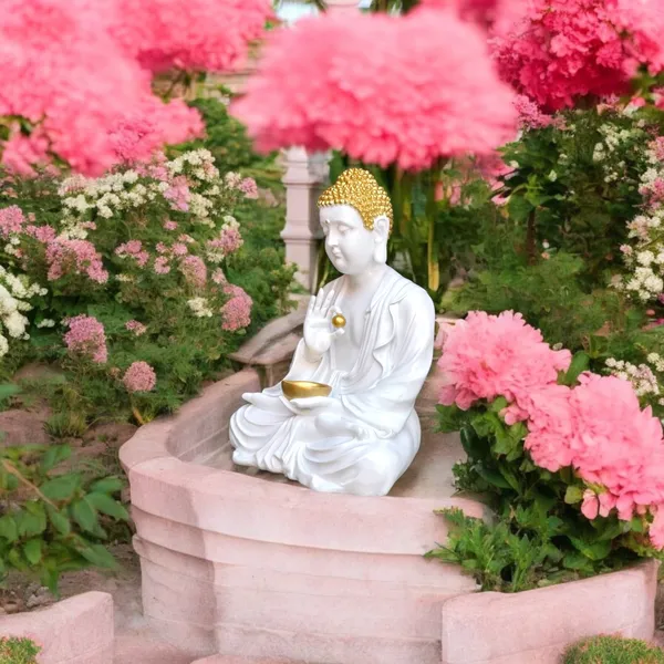 White_&_Golden_Meditating_Lord_Goli_Buddha_Statue_Resin_Sculpture_2_Feet