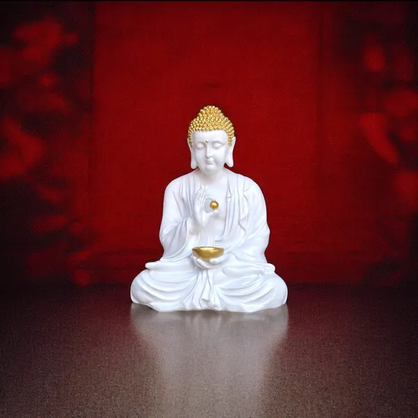 White_&_Golden_Meditating_Lord_Goli_Buddha_Statue_Resin_Sculpture_2_Feet