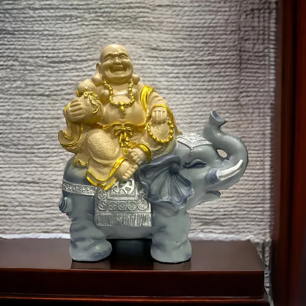 Multicolor_Laughing_Buddha_Sitting_On_Elephant_Statue_Resin_Figurine