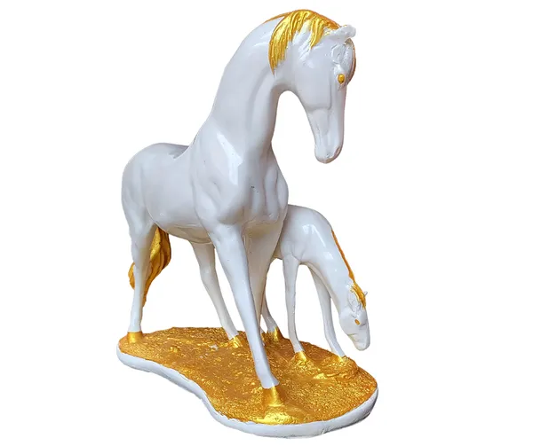 Off_White_&_Golden_Polyresin_Horse_With_Baby_Horse_Showpiece_Home_Decor