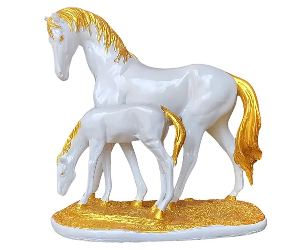 Off_White_&_Golden_Polyresin_Horse_With_Baby_Horse_Showpiece_Home_Decor