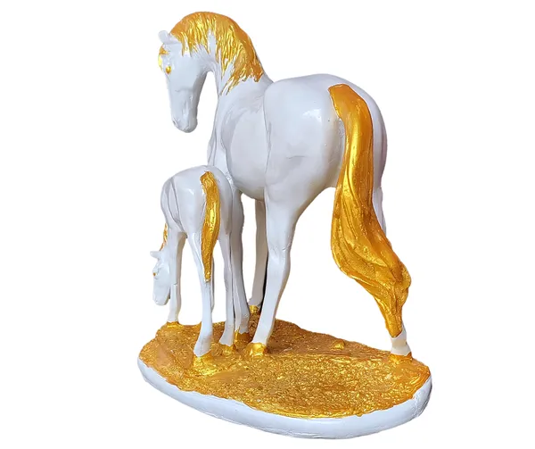 Off_White_&_Golden_Polyresin_Horse_With_Baby_Horse_Showpiece_Home_Decor