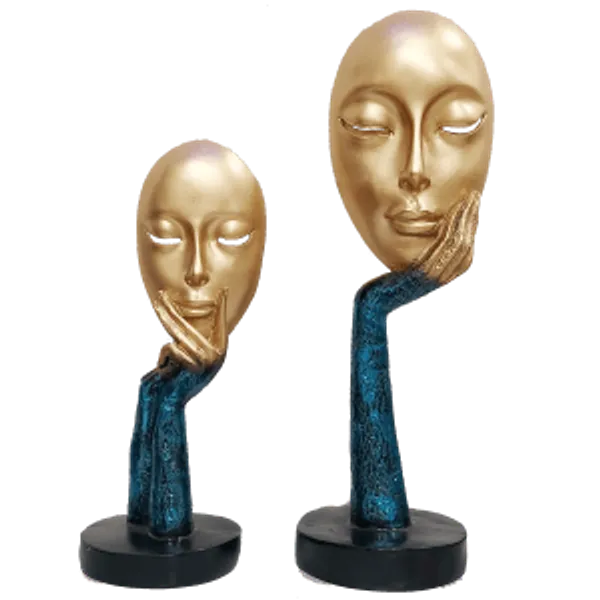 Multicolor_Pair_Of_Golden_Blue_The_Lady_Face_Statue_Table_Accent