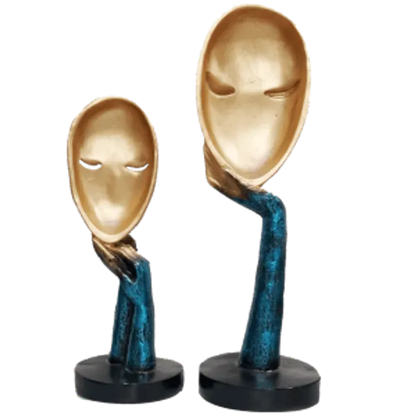 Multicolor_Pair_Of_Golden_Blue_The_Lady_Face_Statue_Table_Accent