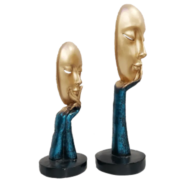 Multicolor_Pair_Of_Golden_Blue_The_Lady_Face_Statue_Table_Accent