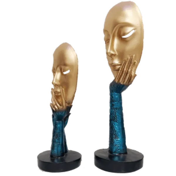 Multicolor_Pair_Of_Golden_Blue_The_Lady_Face_Statue_Table_Accent