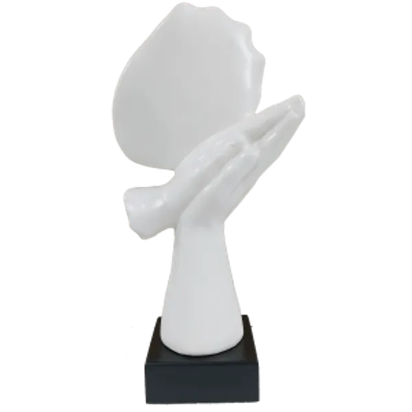 White_Abstract_Woman_Face_On_Hands_Statue_Table_Ascent