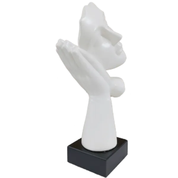 White_Abstract_Woman_Face_On_Hands_Statue_Table_Ascent