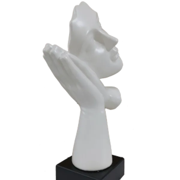 White_Abstract_Woman_Face_On_Hands_Statue_Table_Ascent