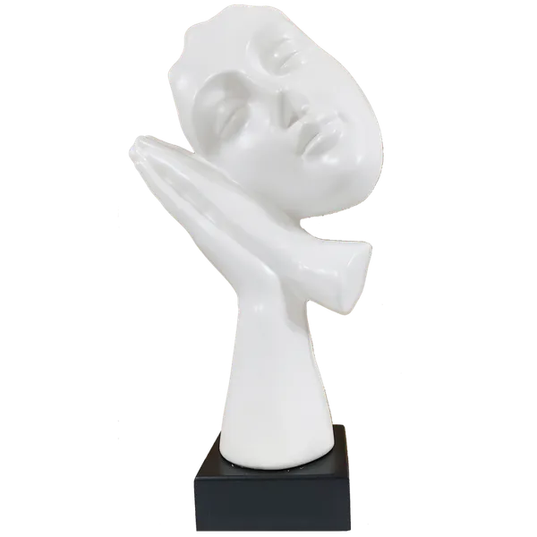 White_Abstract_Woman_Face_On_Hands_Statue_Table_Ascent