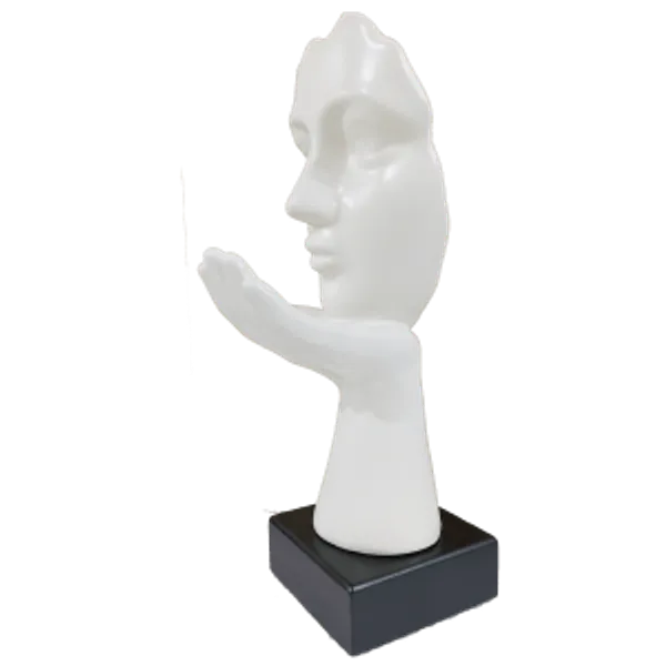 White_Abstract_Flying_Kiss_Woman_Face_Statue_Table_Ascent