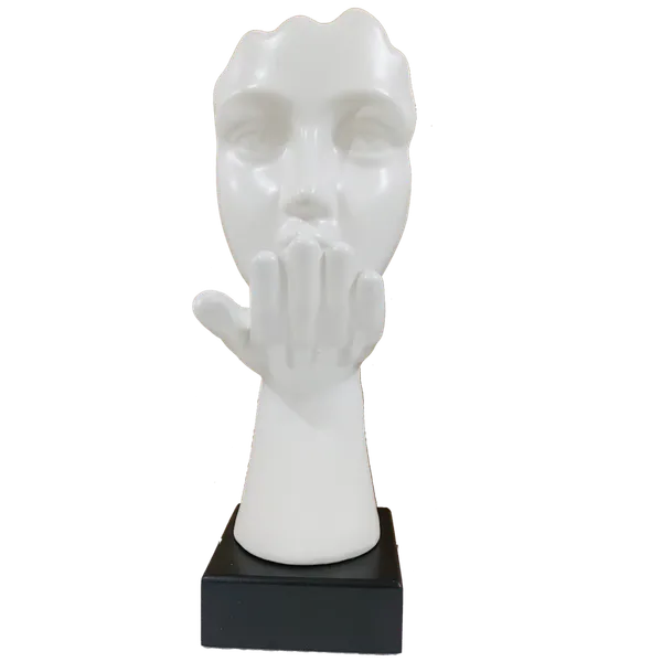 White_Abstract_Flying_Kiss_Woman_Face_Statue_Table_Ascent