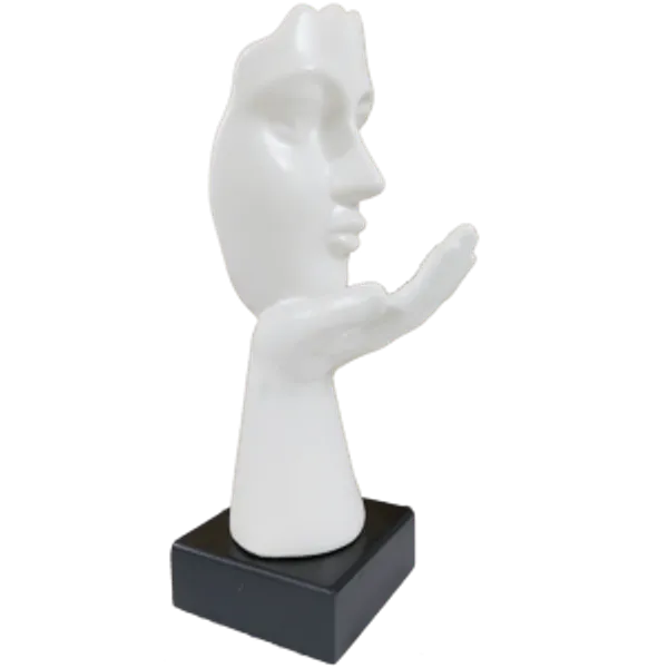 White_Abstract_Flying_Kiss_Woman_Face_Statue_Table_Ascent