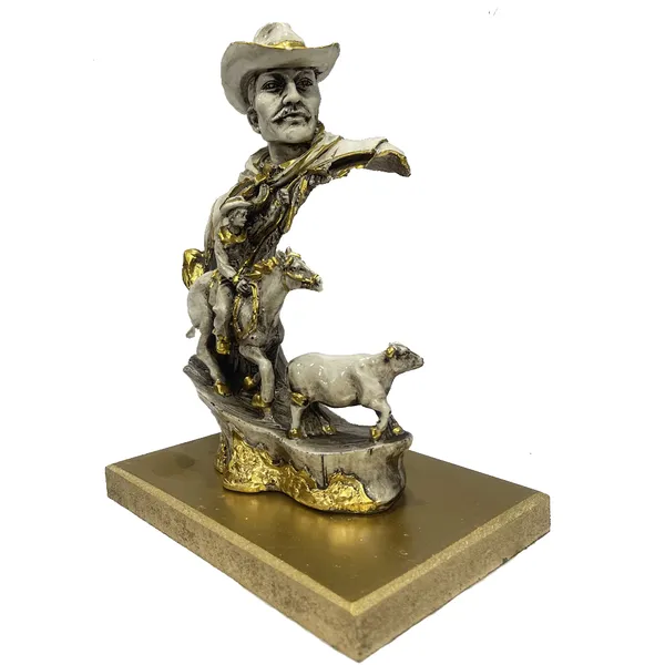 Grey_&_Golden_Abstract_Man_With_Horse_Statue_Sculpture_Figurine