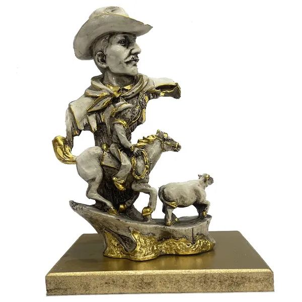 Grey_&_Golden_Abstract_Man_With_Horse_Statue_Sculpture_Figurine
