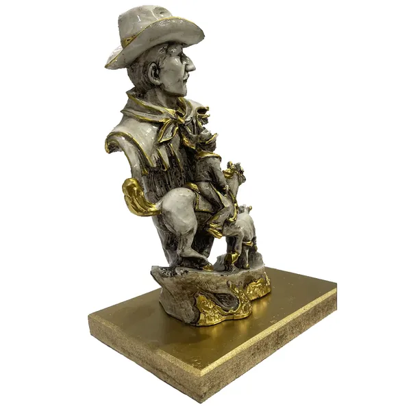 Grey_&_Golden_Abstract_Man_With_Horse_Statue_Sculpture_Figurine