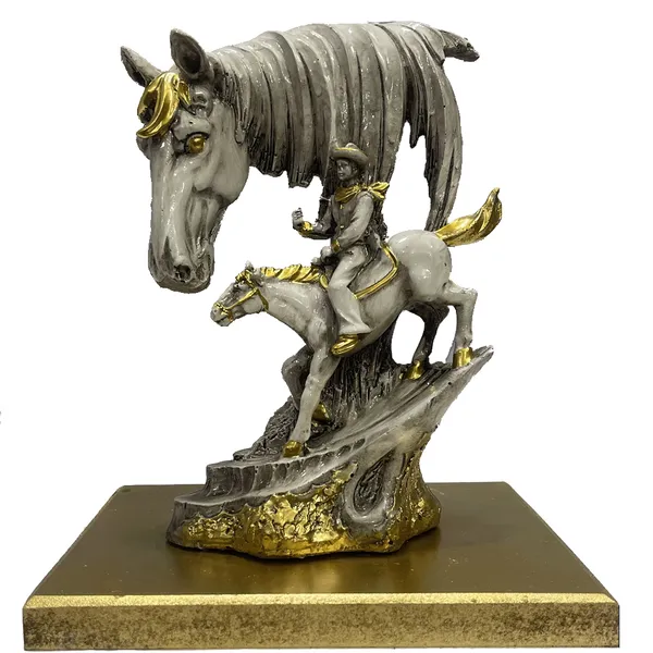 Off_White_&_Golden_Abstract_Idol_With_Horse_And_Man