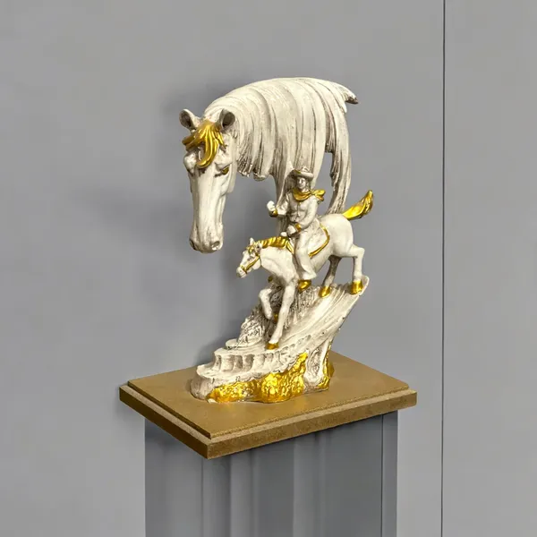 Off_White_&_Golden_Abstract_Idol_With_Horse_And_Man
