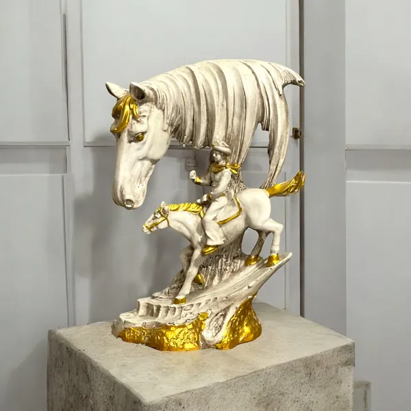Off_White_&_Golden_Abstract_Idol_With_Horse_And_Man