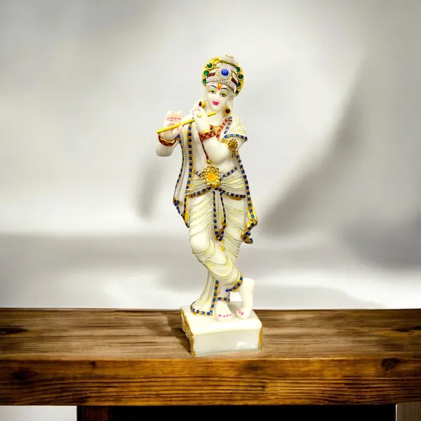 White_Standing_Lord_Krishna_Decorative_Idol_Marble_Look_Murti_Statue