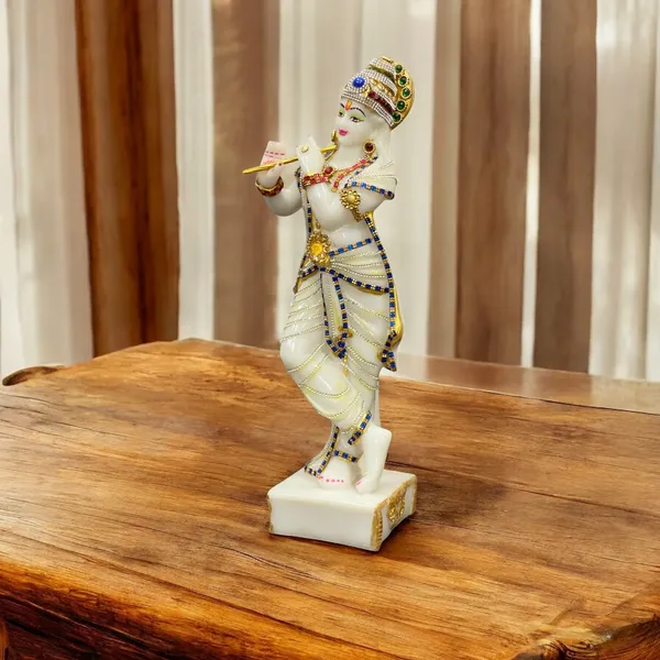 White_Standing_Lord_Krishna_Decorative_Idol_Marble_Look_Murti_Statue