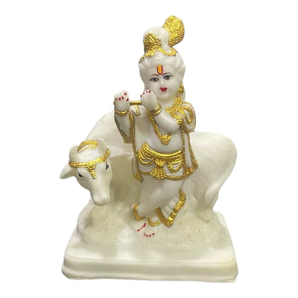 White_Standing_Krishna_Bansuri_With_Cow_Marble_Look_Idol