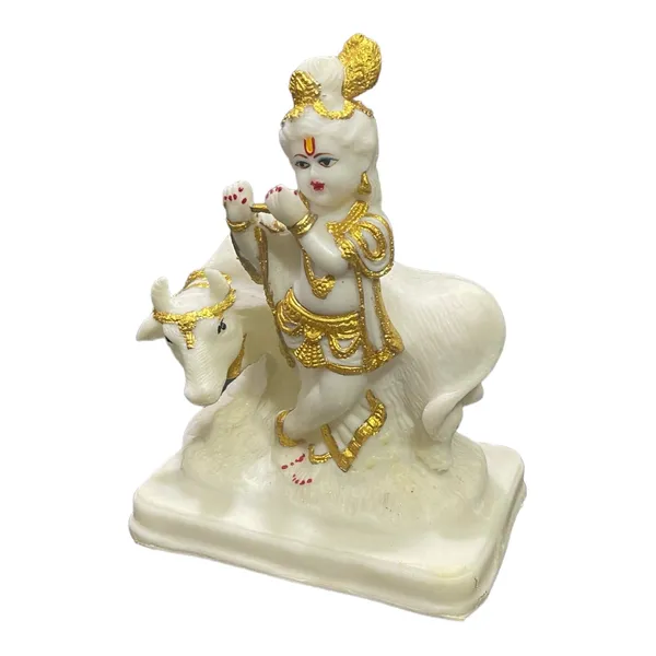 White_Standing_Krishna_Bansuri_With_Cow_Marble_Look_Idol