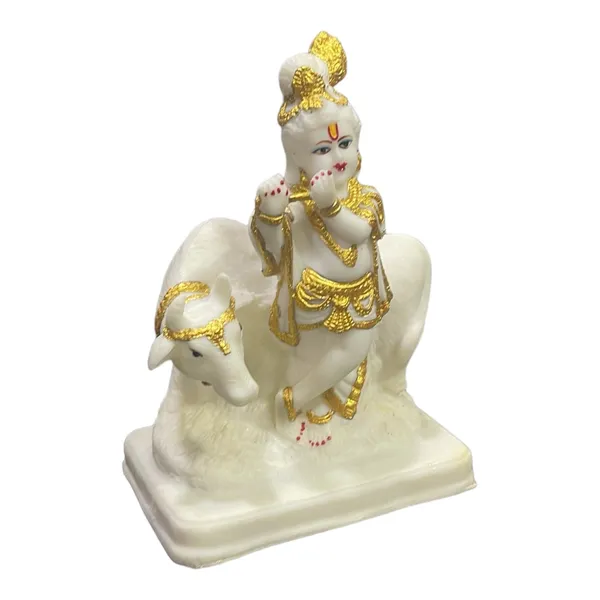 White_Standing_Krishna_Bansuri_With_Cow_Marble_Look_Idol