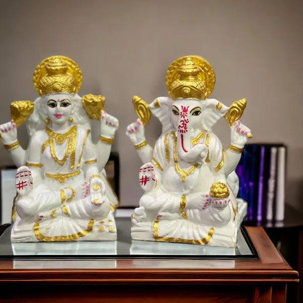 Off_White_&_Golden_Laxmi_Ganesh_Idol_For_Home_Decor_Mandir_Table_Desktop_Lakshmi_Ganesha_Murti
