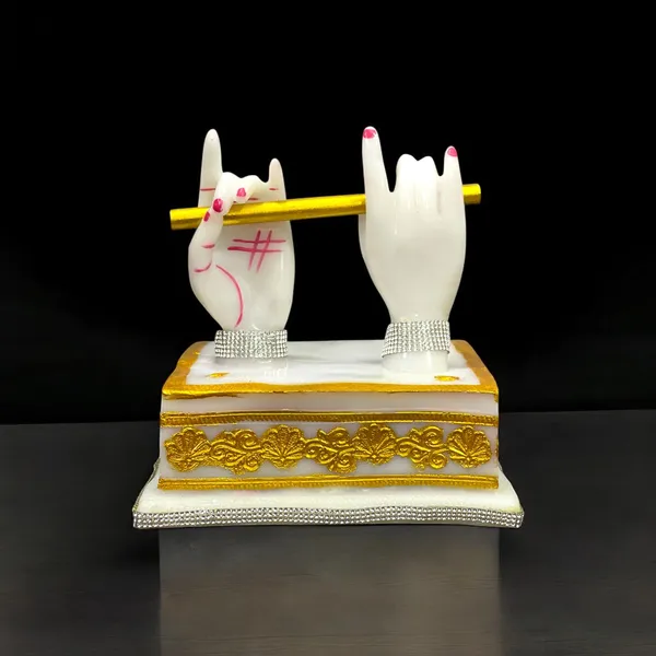 Off_White_&_Golden_Lord_Krishna_Hand_Idols_With_Flute_Figurine_|Classical_Showpiece_For_Decor_Wedding_Tabletop_Corporate_Gift_Purposes