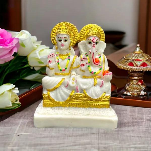 Off_White_&_Golden_Laxmi_Ji_&_Ganesh_Ji_Murti_Idol_Marble_Dust_Material_Best_For_Puja