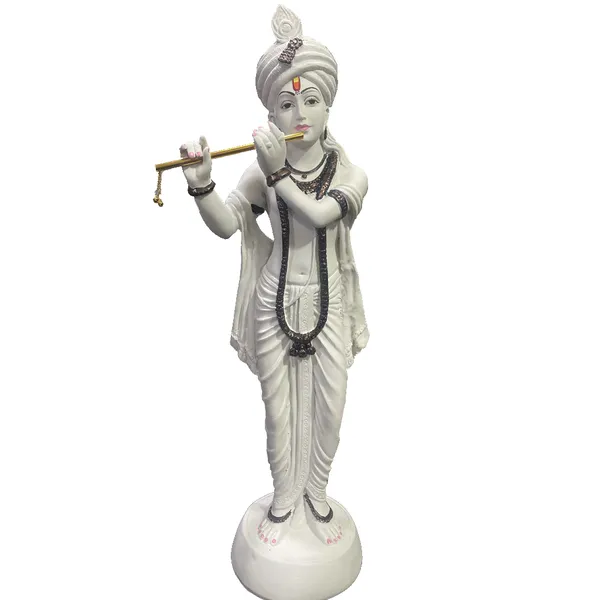 White_Standing_Beautiful_Krishna_White_Idol_With_Bansuri