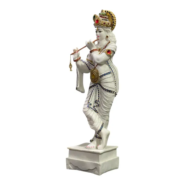 Cream_Standing_Krishna_With_Bansuri_Decorative_Look_Marble