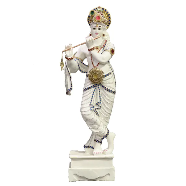 Cream_Standing_Krishna_With_Bansuri_Decorative_Look_Marble