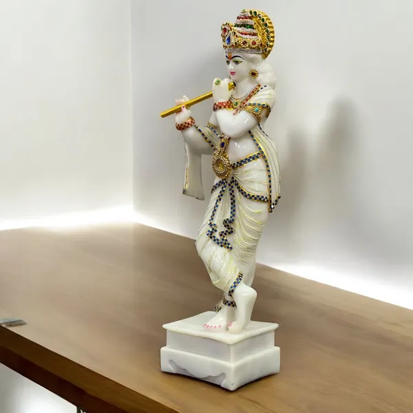 Cream_Standing_Krishna_With_Bansuri_Decorative_Look_Marble