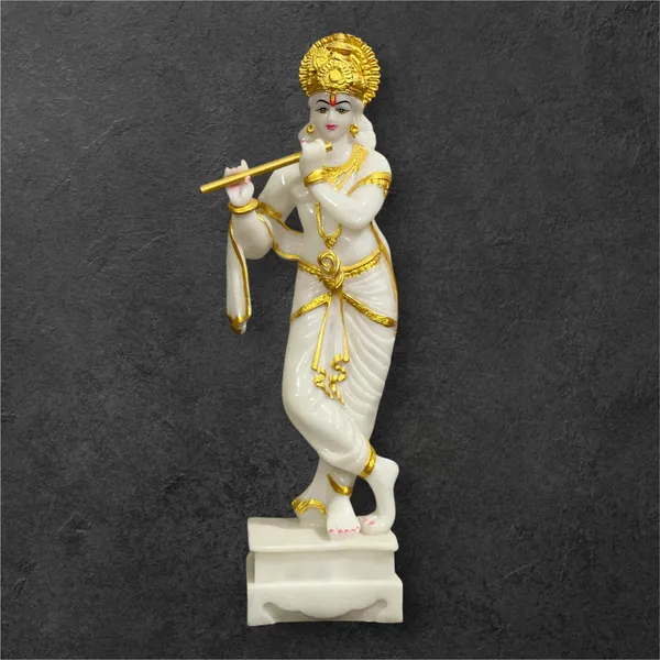 Off_White_Standing_Krishna_With_Bansuri_White_Marble_Look