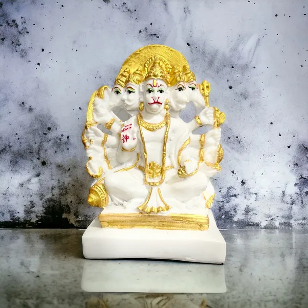 Cream_Panchmukhi_Hanuman_Statue_Look_White_Marble
