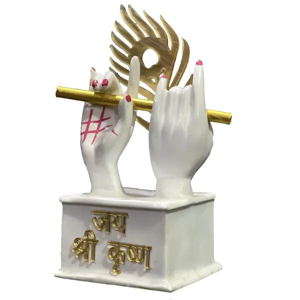 White_Krishan_Hand_With_Flute_Home_Decor_Idol