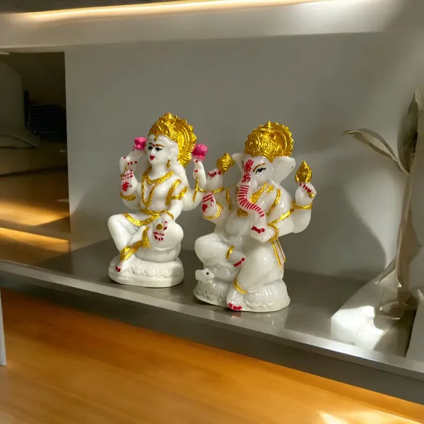 Off_White_&_Golden_Lord_Laxmi_Ganesh_Murti_Idol_Look_Marble_Best_For_Puja