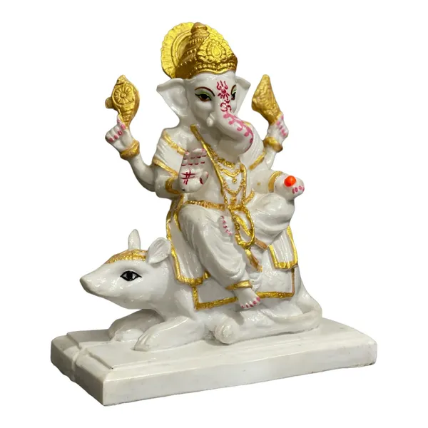 Off_White_&_Golden_Lord_Ganpati_Sitting_On_Mushak_Marble_Statue_Best_Gift_For_Home