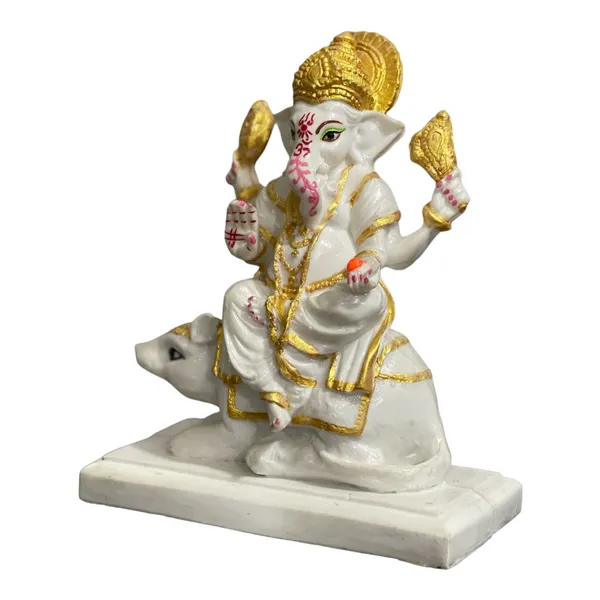 Off_White_&_Golden_Lord_Ganpati_Sitting_On_Mushak_Marble_Statue_Best_Gift_For_Home