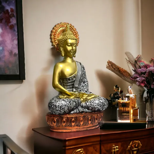 Grey_&_Golden_Buddha_Idol_Meditating_Mudra