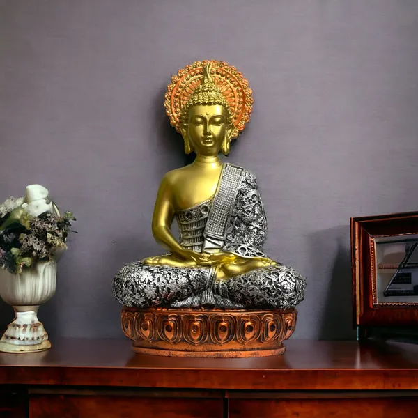 Grey_&_Golden_Buddha_Idol_Meditating_Mudra