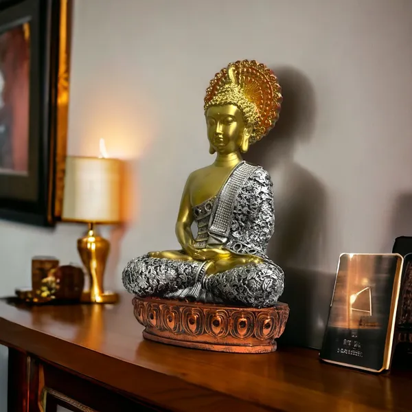 Grey_&_Golden_Buddha_Idol_Meditating_Mudra