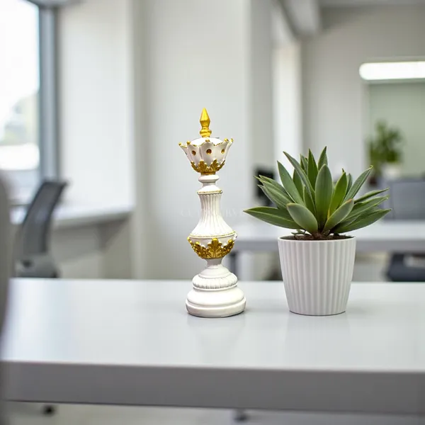 Off_White_&_Golden_Artistic_Chess_Statue_Set_In_Resin_12_Inch_King_Queen_&_Knight_Showpiece_For_Modern_Living_&_Office_Spaces